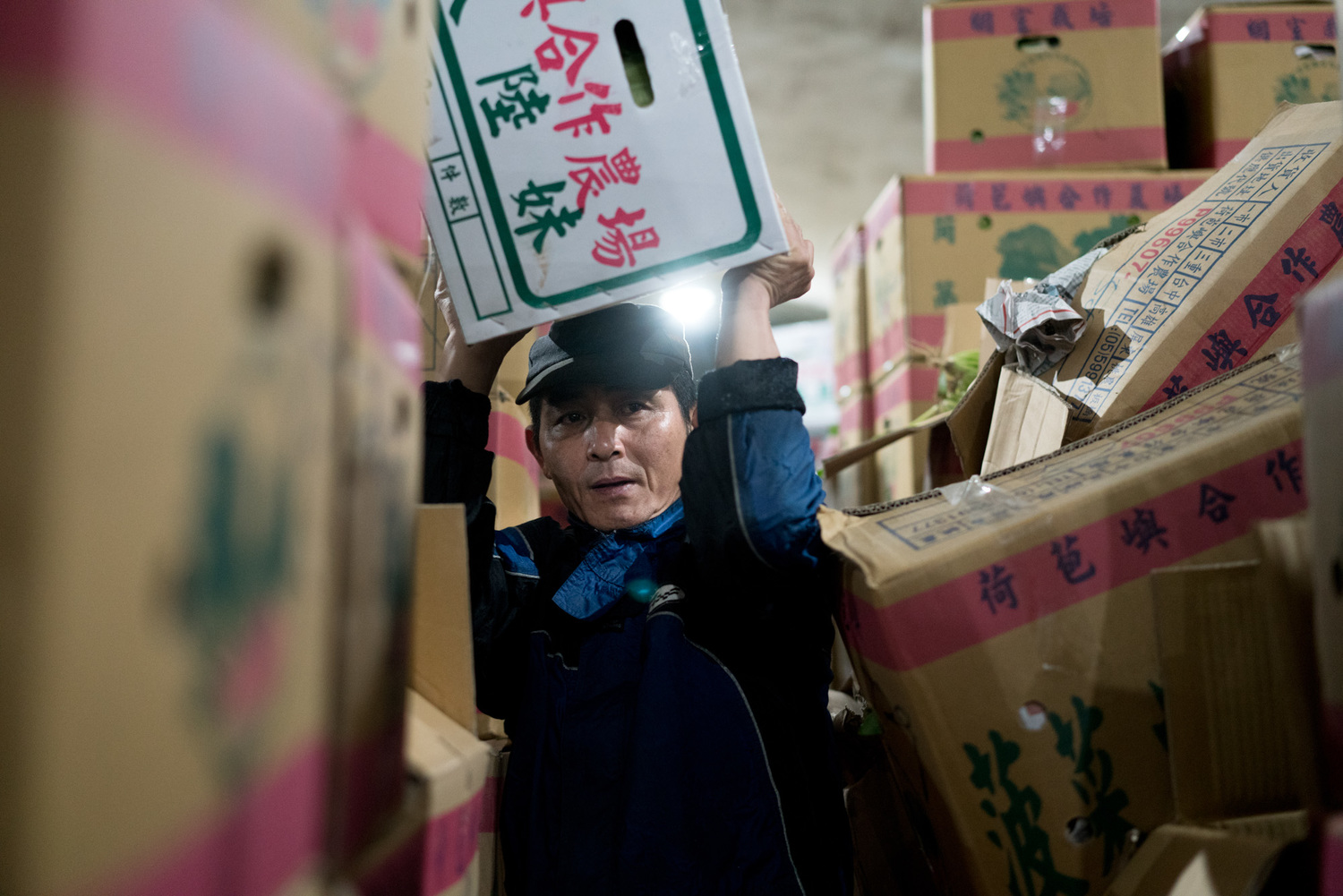 蔬果搬運工人將堆積如山的蔬菜搬離拍賣場。 圖:張良一/攝 蔬果搬運工人將堆積如山的蔬菜搬離拍賣場。 圖:張良一/攝