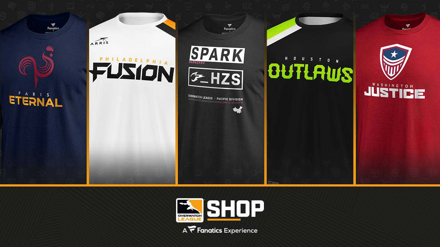 聯賽商店—shop.overwatchleague.com—有各式各樣的官方隊服、T 恤、長褲、帽子、簽名商品以及其他戰隊收藏品。 聯賽商店—shop.overwatchleague.com—有各式各樣的官方隊服、T 恤、長褲、帽子、簽名商品以及其他戰隊收藏品。