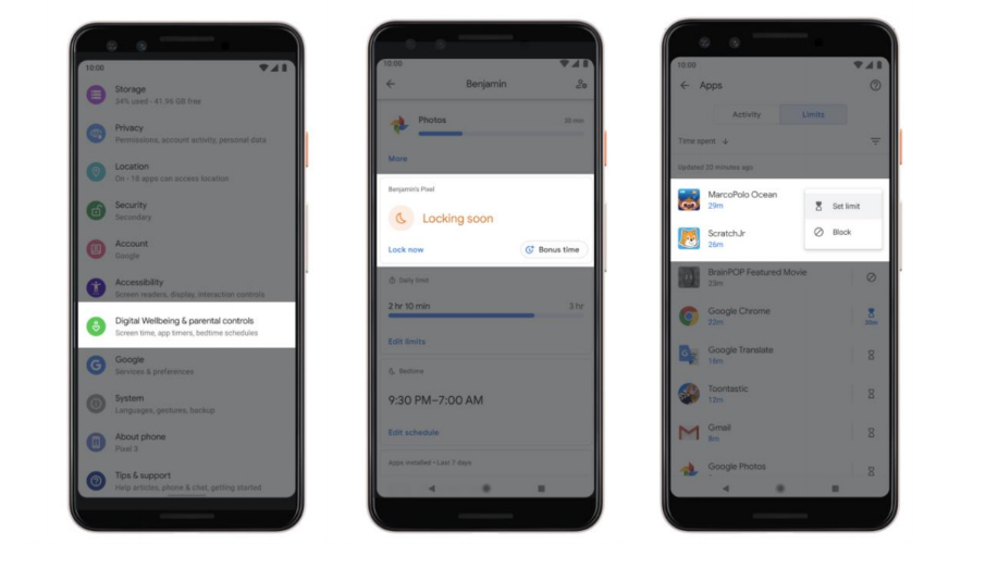 Android Q新增父母控制等功能,協助父母管理兒童使用情形。圖:翻攝Google官方部落格 Android Q新增父母控制等功能,協助父母管理兒童使用情形。圖:翻攝Google官方部落格