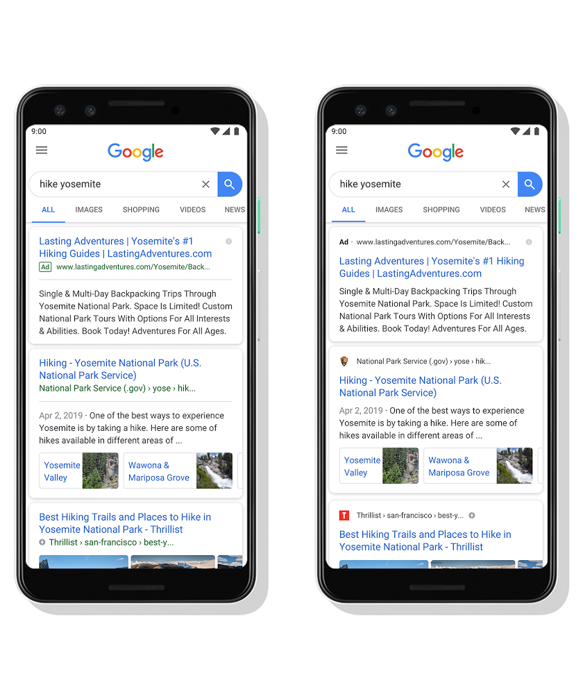 Google搜尋有小更新，增加來源網址幫助網友判斷來源正不正確。仔細看右邊的更新結果，前面多了來源！圖：翻攝Google部落格