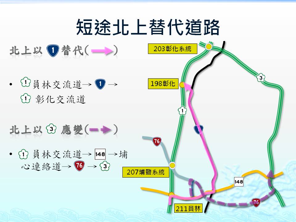 短途北上替代道路 圖:彰化縣警察局/提供 短途北上替代道路 圖:彰化縣警察局/提供