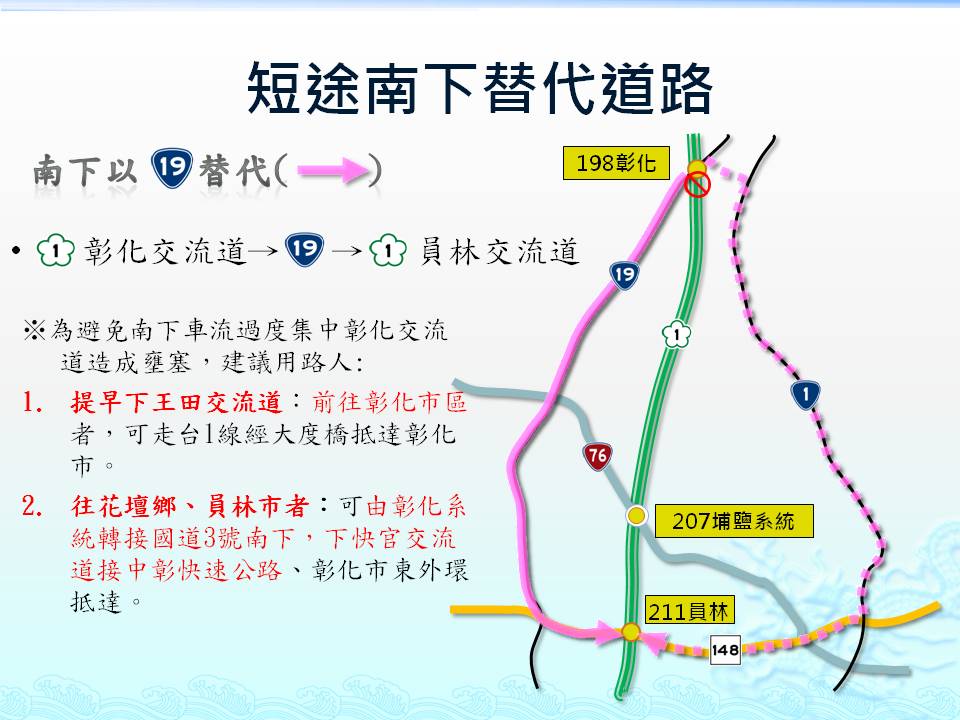 短途南下替代道路 圖:彰化縣警察局/提供 短途南下替代道路 圖:彰化縣警察局/提供