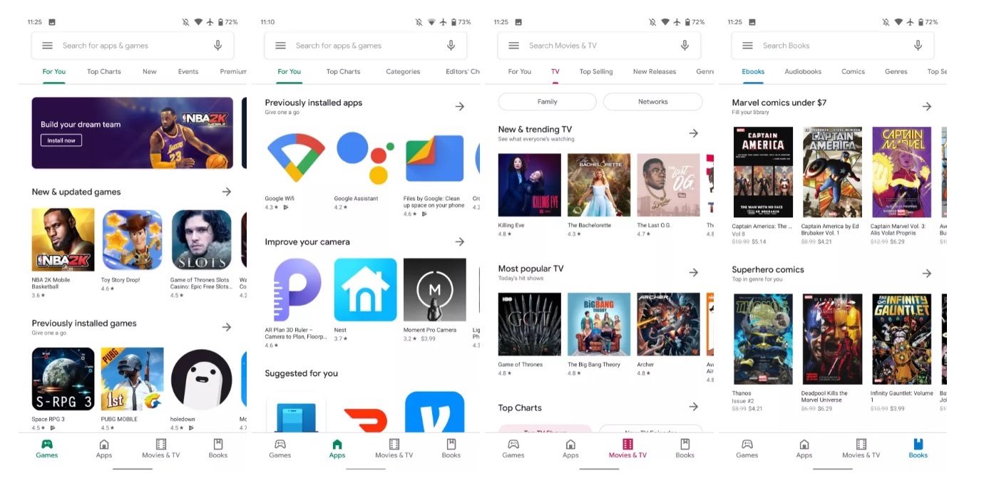 Google Play首頁的標籤選項移到下方。圖:翻攝9to5google Google Play首頁的標籤選項移到下方。圖:翻攝9to5google