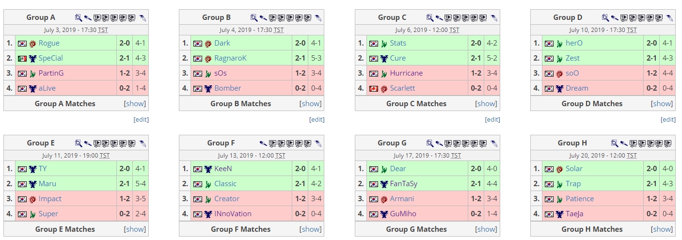 GSL 32強賽結果。 GSL 32強賽結果。