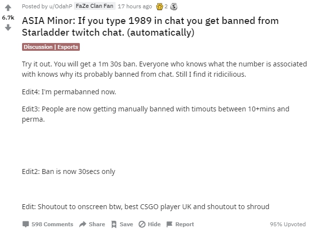 有網友懷疑是某些敏感詞彙造成實況主被BAN台 有網友懷疑是某些敏感詞彙造成實況主被BAN台