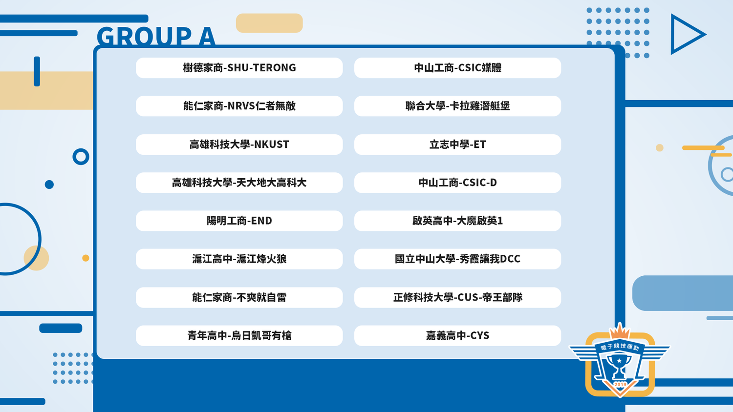 PMCC校際盃46強預賽A組名單。 PMCC校際盃46強預賽A組名單。
