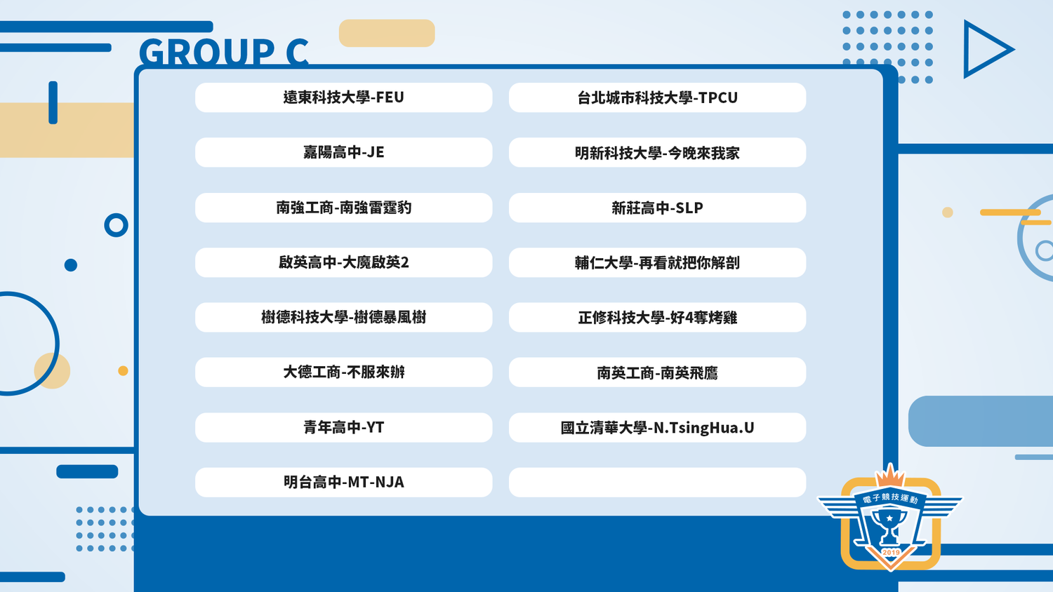 PMCC校際盃46強預賽C組名單。 PMCC校際盃46強預賽C組名單。