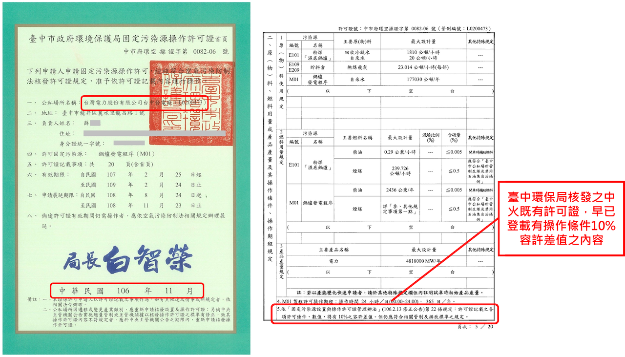 環保署表示,既有許可證已有容許差值內容 圖:環保署/提供 環保署表示,既有許可證已有容許差值內容 圖:環保署/提供