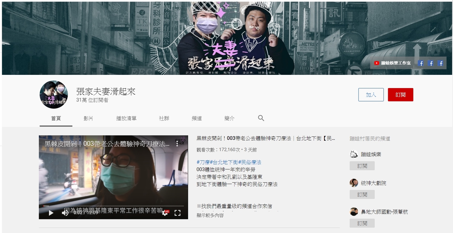 「張家兄弟滑起來」YT頻道已經改名為「張家夫妻滑起來」。 圖:翻攝自YT 「張家兄弟滑起來」YT頻道已經改名為「張家夫妻滑起來」。 圖:翻攝自YT