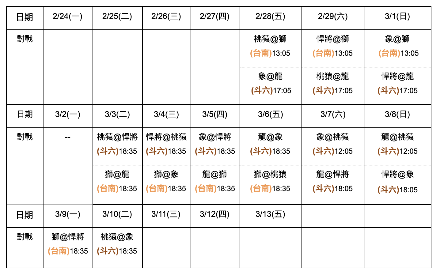 2020 中華職棒熱身賽轉播賽事表