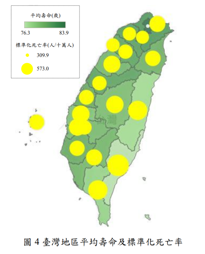 臺灣地區平均壽命及標準化死亡率。 圖：內政部／提供