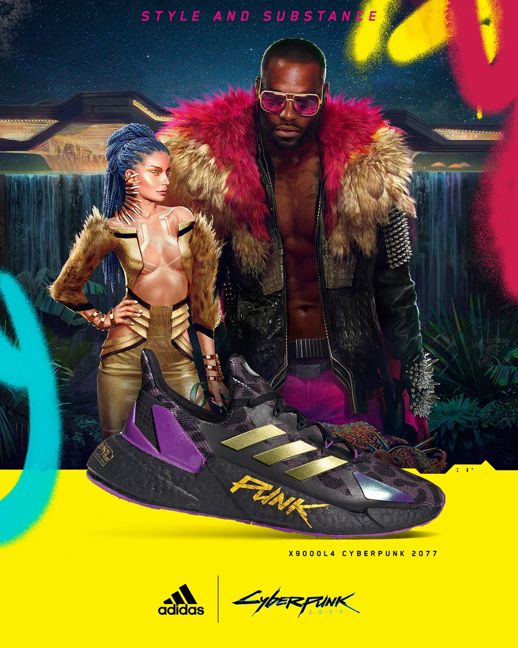 adidas X9000 L4 x Cyberpunk 2077 主打款紫金配色以《Cyberpunk 2077》「夜城」內誘惑奢糜、揮金如土的風格為靈感,象徵刺激的Cyberpunk遊戲旅程即將啟動。 圖:品牌提供 adidas X9000 L4 x Cyberpunk 2077 主打款紫金配色以《Cyberpunk 2077》「夜城」內誘惑奢糜、揮金如土的風格為靈感,象徵刺激的Cyberpunk遊戲旅程即將啟動。 圖:品牌提供