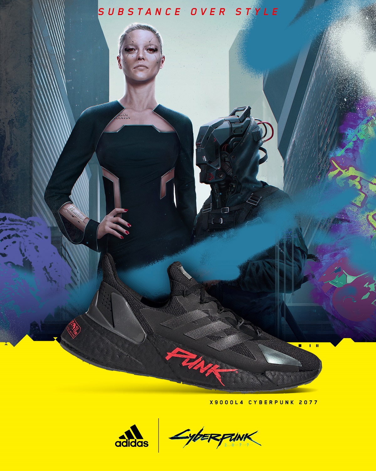 adidas X9000 L4 x Cyberpunk 2077 暗夜款全黑鞋身碰撞低調黑銀配色,BOOST中底上的紅色Cyber、Punk字樣,凸顯Cyberpunk世界中瀰漫的冷酷與新潮。 圖:品牌提供 adidas X9000 L4 x Cyberpunk 2077 暗夜款全黑鞋身碰撞低調黑銀配色,BOOST中底上的紅色Cyber、Punk字樣,凸顯Cyberpunk世界中瀰漫的冷酷與新潮。 圖:品牌提供