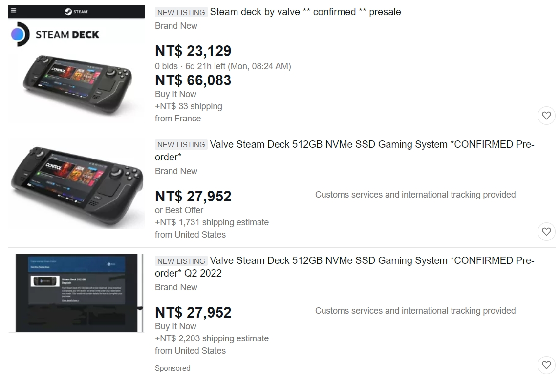 大量黃牛高價出售Steam Deck。 圖:翻攝自eBay 大量黃牛高價出售Steam Deck。 圖:翻攝自eBay