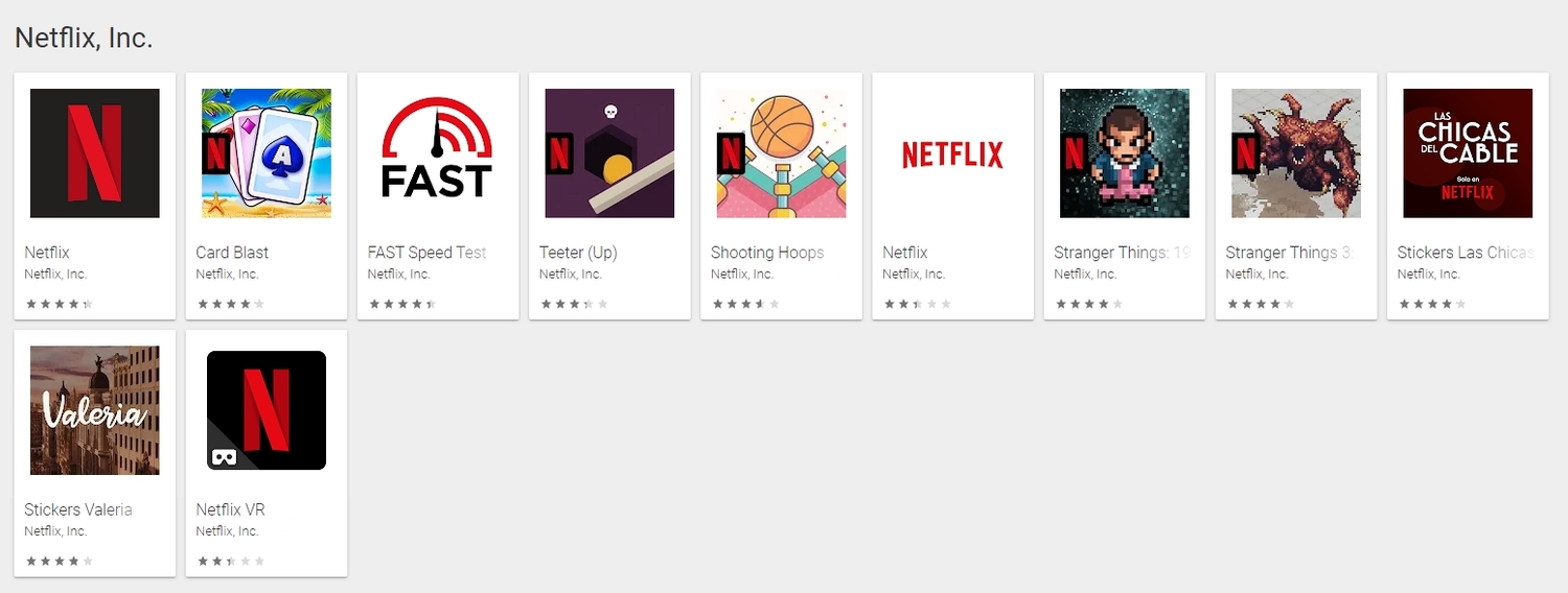 App圖示旁有Netflix圖標的即為此次推出的5款遊戲。 圖:翻攝自Google Play App圖示旁有Netflix圖標的即為此次推出的5款遊戲。 圖:翻攝自Google Play