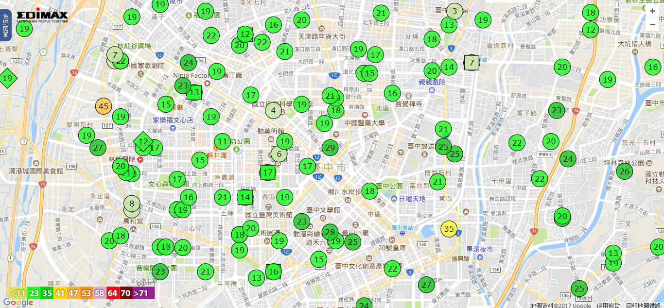 環保局表示,空氣盒子容易受到外部環境干擾,未經常校正也容易導致監測數據偏移。過去就曾發生鄰近地區的空氣盒子都呈現綠色,唯獨一、二個空氣盒子卻是紫色,最後才發現原來是空氣盒子故障,就是明顯的案例。 圖:翻攝自訊舟科技網站 環保局表示,空氣盒子容易受到外部環境干擾,未經常校正也容易導致監測數據偏移。過去就曾發生鄰近地區的空氣盒子都呈現綠色,唯獨一、二個空氣盒子卻是紫色,最後才發現原來是空氣盒子故障,就是明顯的案例。 圖:翻攝自訊舟科技網站