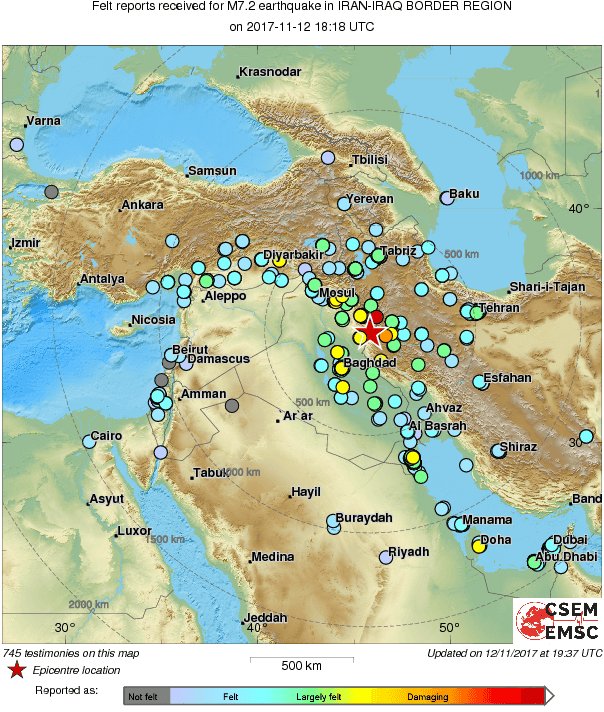 歐洲地震研究中心(EMSC)在推持上表示,此次地震撼動整個中東地區。 歐洲地震研究中心(EMSC)在推持上表示,此次地震撼動整個中東地區。