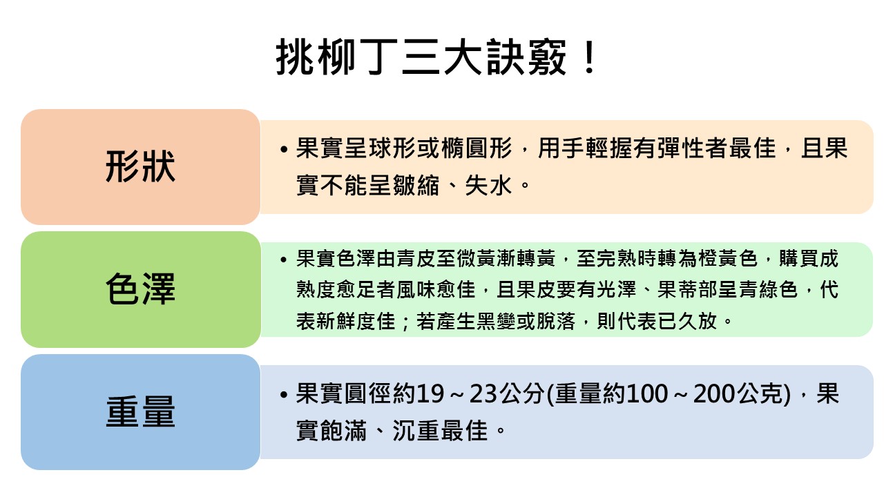 11至1月間都是柳丁的產季。 11至1月間都是柳丁的產季。