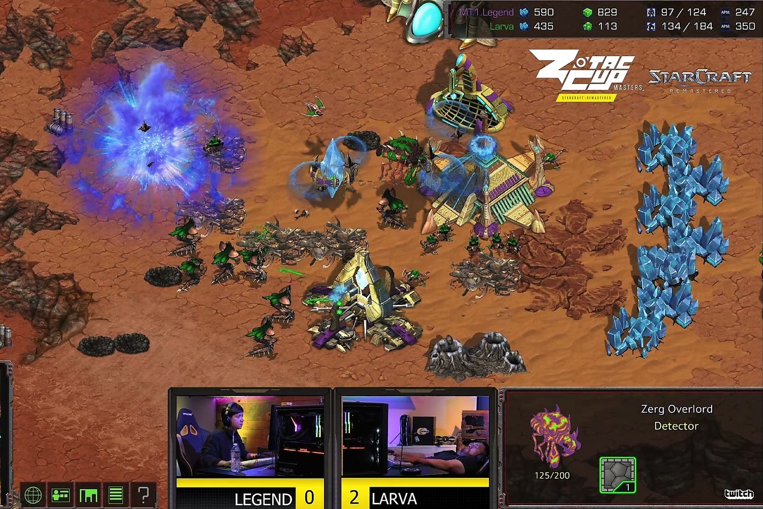 Larva於遊戲中取得極大優勢後便相當懈怠。 圖:翻攝自 ZOTAC CUP Twitch Larva於遊戲中取得極大優勢後便相當懈怠。 圖:翻攝自 ZOTAC CUP Twitch