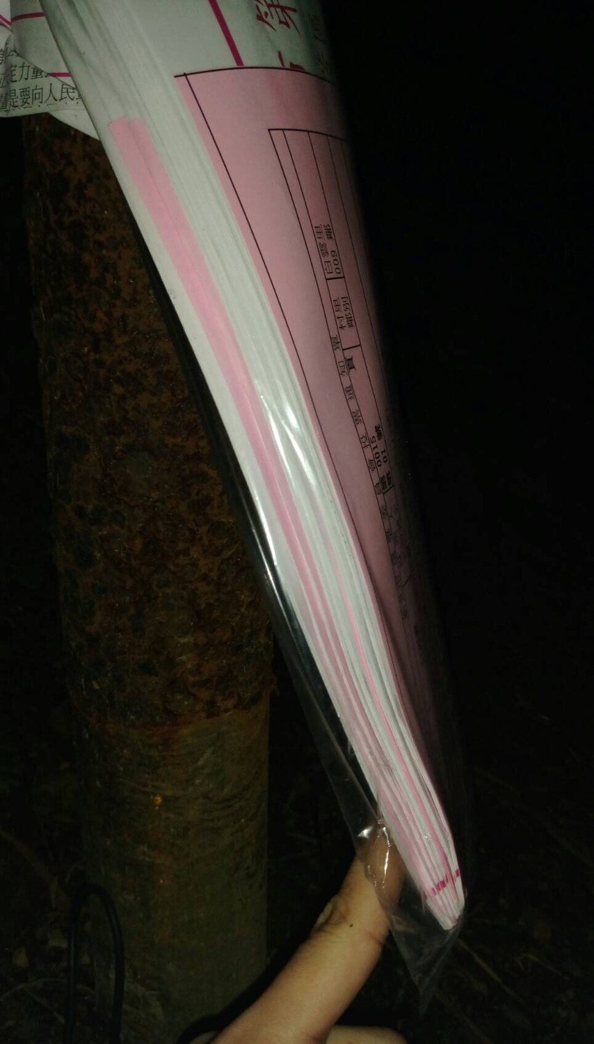 安定力量昨天深夜在汐止白雲里一處電線桿,找到整疊綁在電線桿的投票通知單。 安定力量昨天深夜在汐止白雲里一處電線桿,找到整疊綁在電線桿的投票通知單。