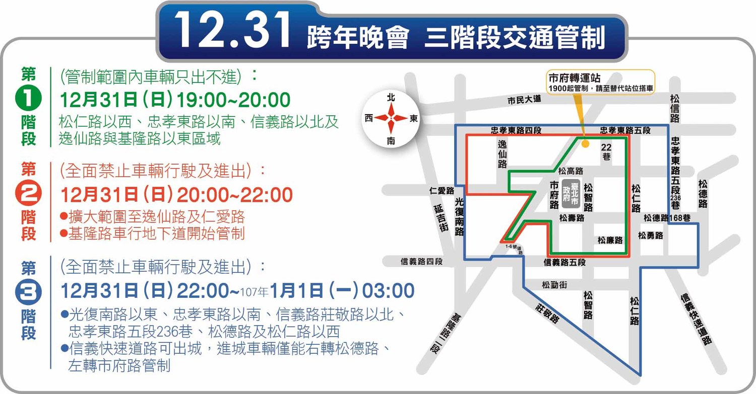 「2018台北最HIGH新年城」交通管制。 圖:翻攝自2018台北最HIGH新年城官網 「2018台北最HIGH新年城」交通管制。 圖:翻攝自2018台北最HIGH新年城官網