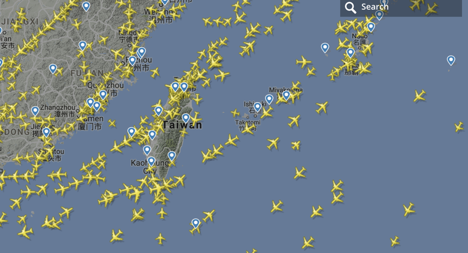 中國片面啟用M503航線由南向北飛航及W121、W122、W123等3條航路,引發我方強烈抗議。圖為台灣領空。 中國片面啟用M503航線由南向北飛航及W121、W122、W123等3條航路,引發我方強烈抗議。圖為台灣領空。