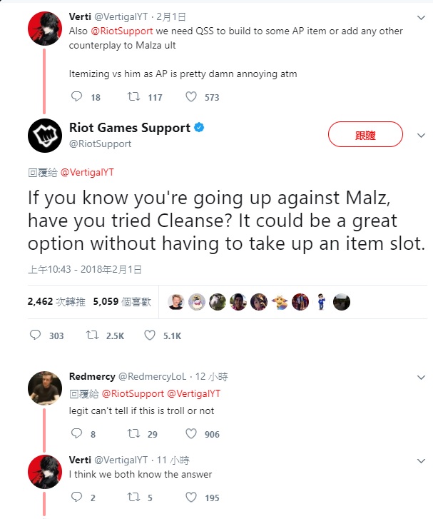 Riot Games Support給出的回答過於深奧,令玩家們也百思不得其解。 圖:翻攝自 Riot Games Support Twitter Riot Games Support給出的回答過於深奧,令玩家們也百思不得其解。 圖:翻攝自 Riot Games Support Twitter