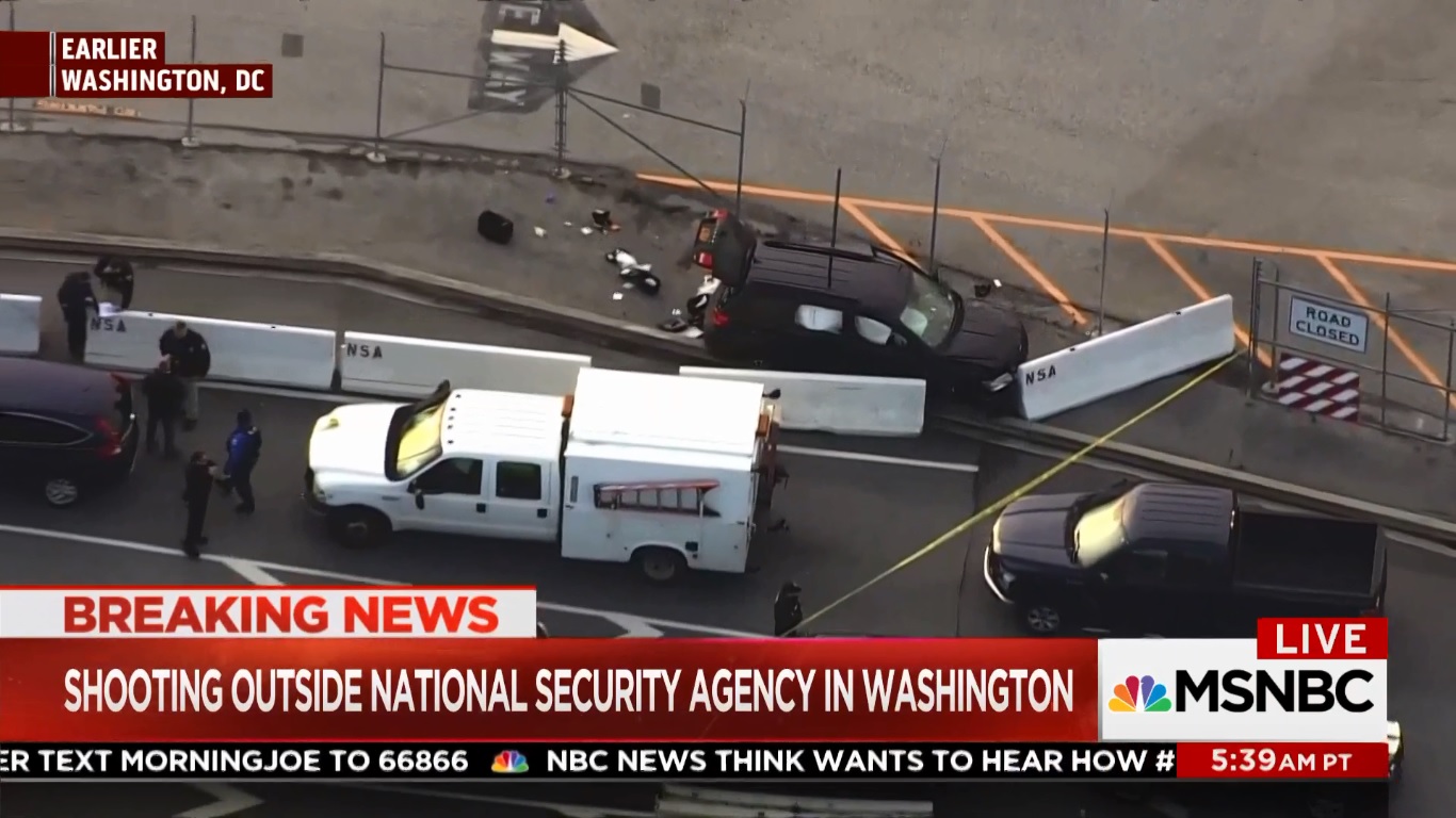 美國國家安全局(NSA)總部外今(14)日發生槍擊案。 圖:翻攝NBC News 美國國家安全局(NSA)總部外今(14)日發生槍擊案。 圖:翻攝NBC News