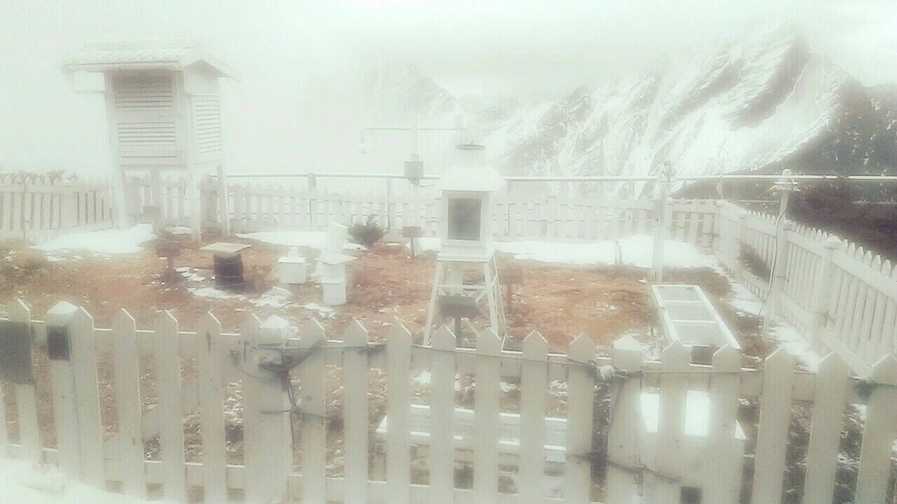 玉山站氣象觀測站在今天清晨07:50至10:00降雪達到0.7公分。 圖:中央氣象局 玉山站氣象觀測站在今天清晨07:50至10:00降雪達到0.7公分。 圖:中央氣象局