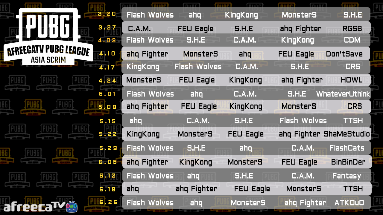賽程表。 圖:Afreecatv/提供 賽程表。 圖:Afreecatv/提供