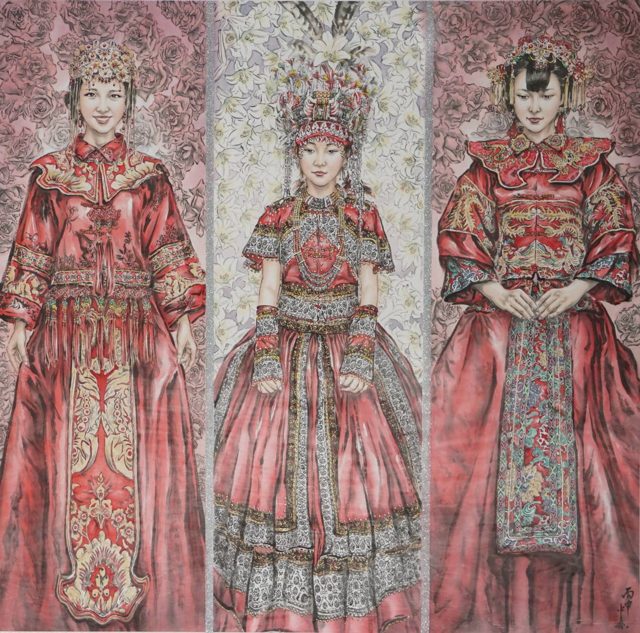 不管是京劇人物系列及新娘系列作品,都描繪出人物畫中的精神,透露出作者對時代變化的留戀。 圖:桃園市文化局/提供 不管是京劇人物系列及新娘系列作品,都描繪出人物畫中的精神,透露出作者對時代變化的留戀。 圖:桃園市文化局/提供
