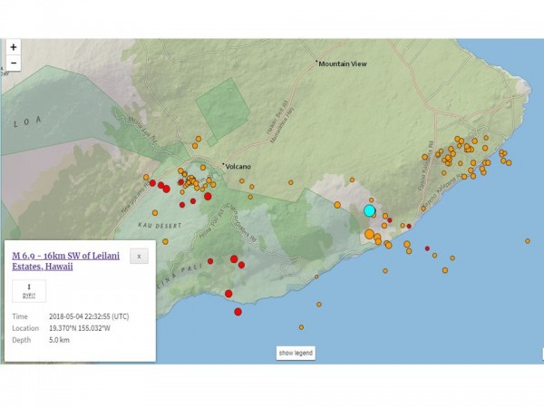 今天清晨夏威夷幾勞亞火山附近發生規模6.9強震。 圖:翻攝自USGS 今天清晨夏威夷幾勞亞火山附近發生規模6.9強震。 圖:翻攝自USGS