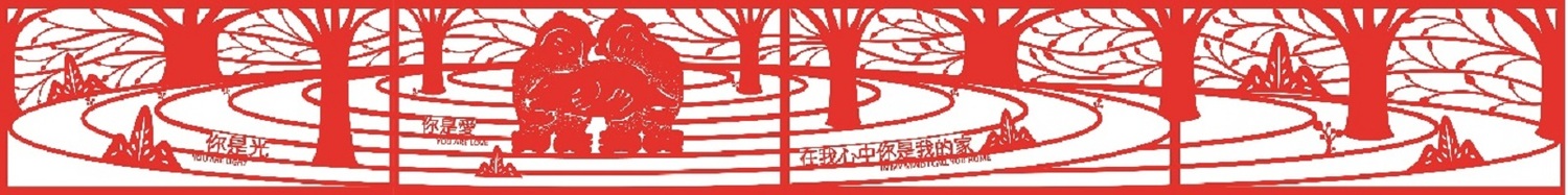 剪紙藝術家楊士毅與他之前的作品合影。 剪紙藝術家楊士毅與他之前的作品合影。