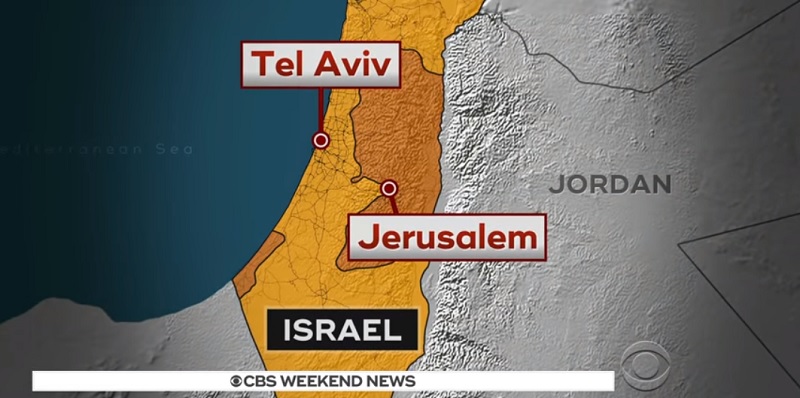 美國駐以國大使館由台拉維夫(Tel Aviv)遷到耶路撒冷(Jerusalem)。 圖:翻攝CBS NEWS畫面 美國駐以國大使館由台拉維夫(Tel Aviv)遷到耶路撒冷(Jerusalem)。 圖:翻攝CBS NEWS畫面