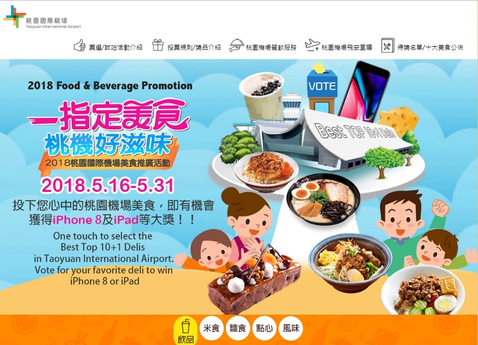 桃園國際機場公司為了推廣台灣美食,從今天起至31日舉辦十大美食票選活動,有32道不同品項料理角逐。 圖:翻攝自桃園機場官網 桃園國際機場公司為了推廣台灣美食,從今天起至31日舉辦十大美食票選活動,有32道不同品項料理角逐。 圖:翻攝自桃園機場官網