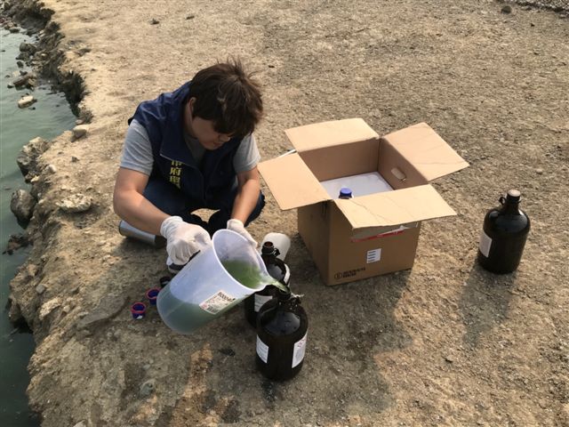 鴨隻場旁有疑似爐石粒料堆置區。 鴨隻場旁有疑似爐石粒料堆置區。