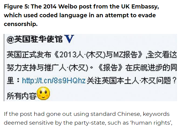 英國使館2014年在微博發布《2013年度人權報告》,因為使用「火星文」,成功闖關。 圖:翻攝澳洲戰略政策研究所官網 英國使館2014年在微博發布《2013年度人權報告》,因為使用「火星文」,成功闖關。 圖:翻攝澳洲戰略政策研究所官網