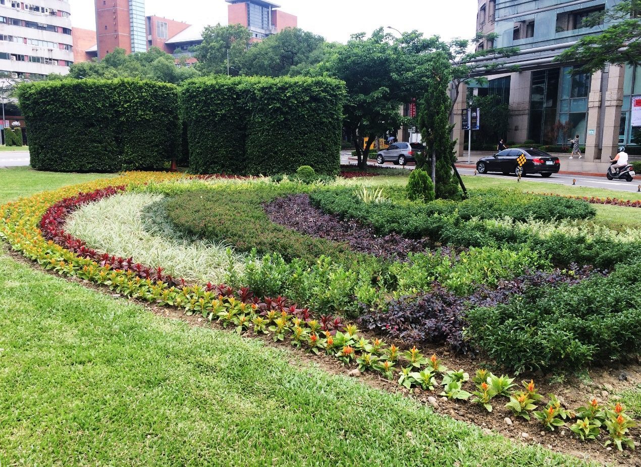 台北市工務局公發揮創意,用小百日草、矮牽牛、夏堇花卉布置仁愛圓環,並配合端午設置兩隻色彩繽紛的龍舟。 台北市工務局公發揮創意,用小百日草、矮牽牛、夏堇花卉布置仁愛圓環,並配合端午設置兩隻色彩繽紛的龍舟。