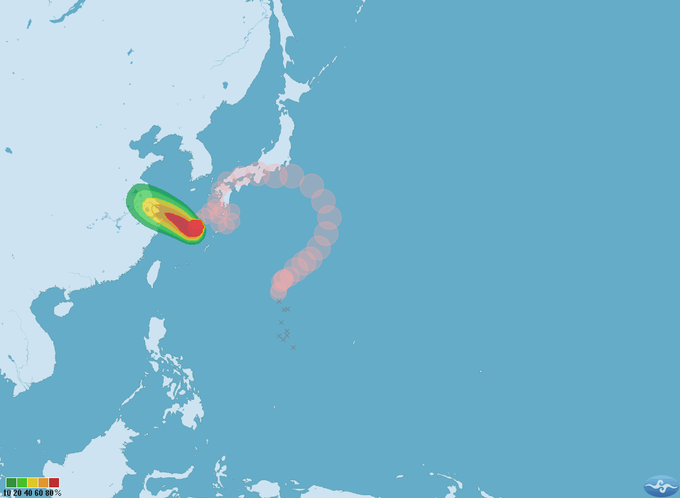 颱風「雲雀」外圍雲系接近,導致東北部地區降雨機率增。 圖:中央氣象局提供 颱風「雲雀」外圍雲系接近,導致東北部地區降雨機率增。 圖:中央氣象局提供