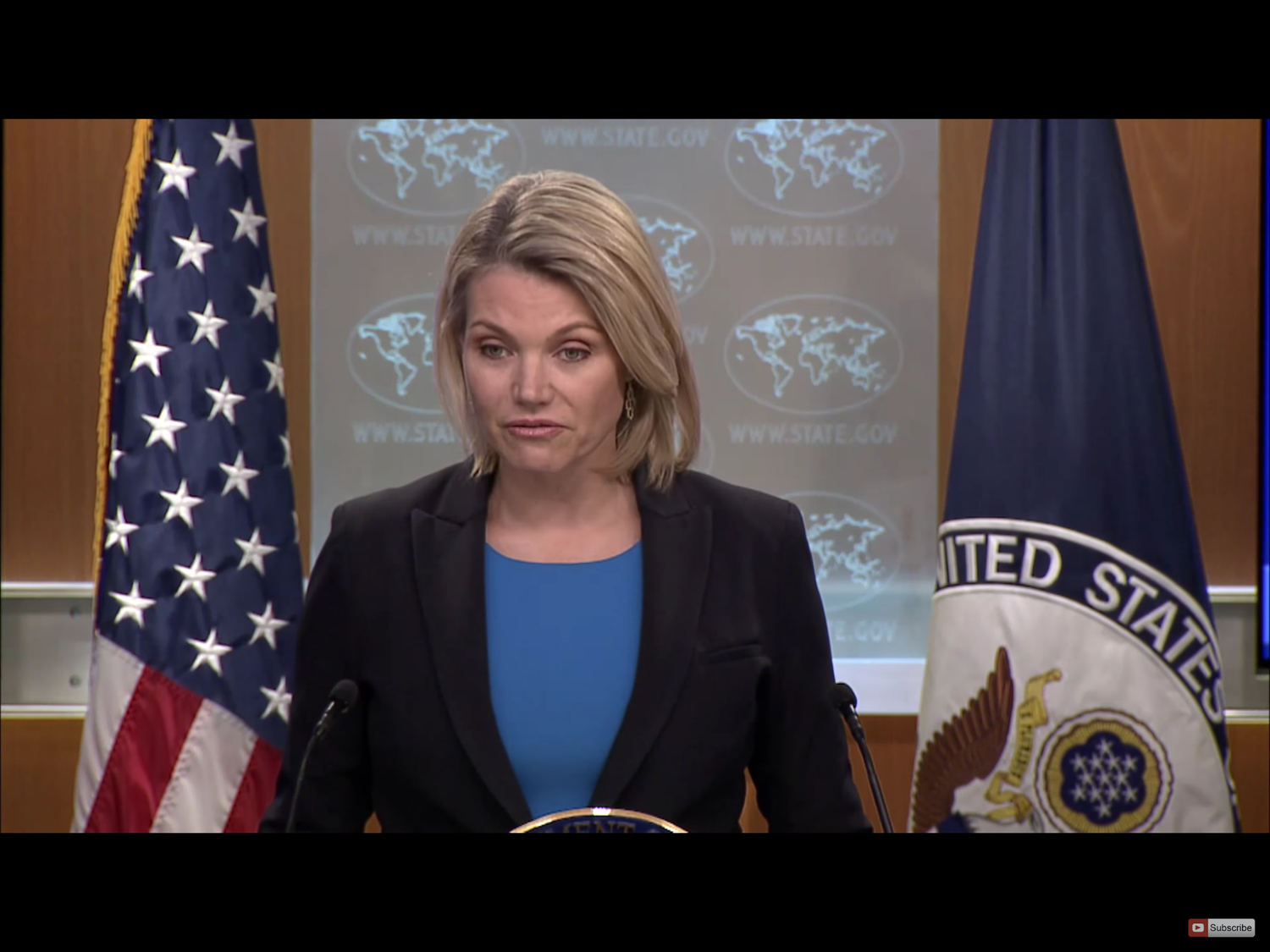 諾爾特(Heather Nauert)今天在國務院例行記者會上被問及蔡總統發表公開談話,是否意味美國政策有所調整時表示,美國對台政策並未改變,仍信守基於三公報與台灣關係法的一中政策。 圖:翻攝自Youtube 諾爾特(Heather Nauert)今天在國務院例行記者會上被問及蔡總統發表公開談話,是否意味美國政策有所調整時表示,美國對台政策並未改變,仍信守基於三公報與台灣關係法的一中政策。 圖:翻攝自Youtube