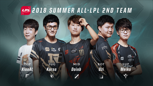 2018 LPL夏季賽第二陣容:SNG:XiaoAL、RNG:Karsa、RW:Doinb、RNG:Uzi、EDG:Meiko 2018 LPL夏季賽第二陣容:SNG:XiaoAL、RNG:Karsa、RW:Doinb、RNG:Uzi、EDG:Meiko