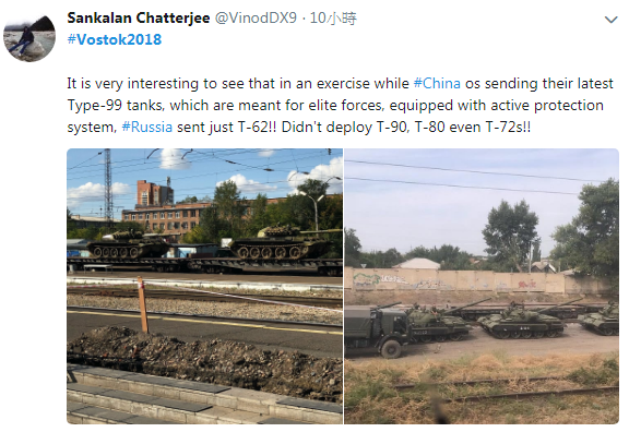 印度記者Sankalan Chatterjee拍攝到號稱中國陸戰王牌的ZTZ-99主力戰車,1輛輛開往演習區。 圖:翻攝Sankalan Chatterjee推特 印度記者Sankalan Chatterjee拍攝到號稱中國陸戰王牌的ZTZ-99主力戰車,1輛輛開往演習區。 圖:翻攝Sankalan Chatterjee推特