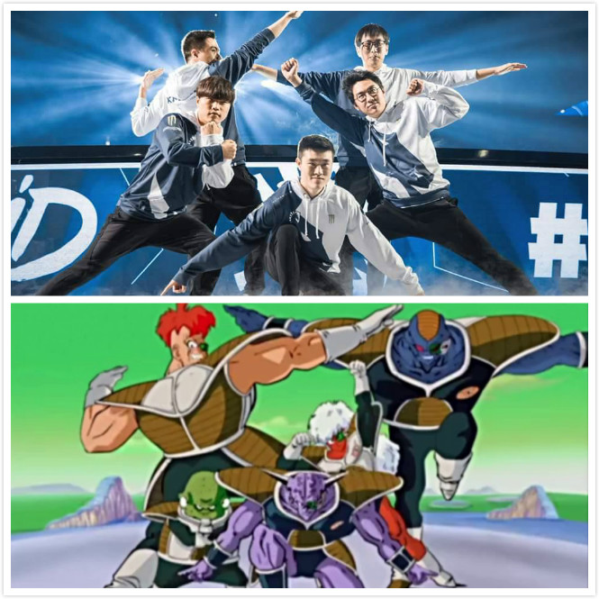 TL先發五虎今日登場時模仿知名日本漫畫《七龍珠》中的「基紐特戰隊」出場POSE。