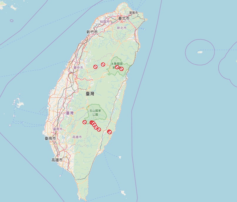 山竹颱風帶來驚人雨量,中橫、南橫皆傳出災情。 圖/公路總局防災資訊網 山竹颱風帶來驚人雨量,中橫、南橫皆傳出災情。 圖/公路總局防災資訊網