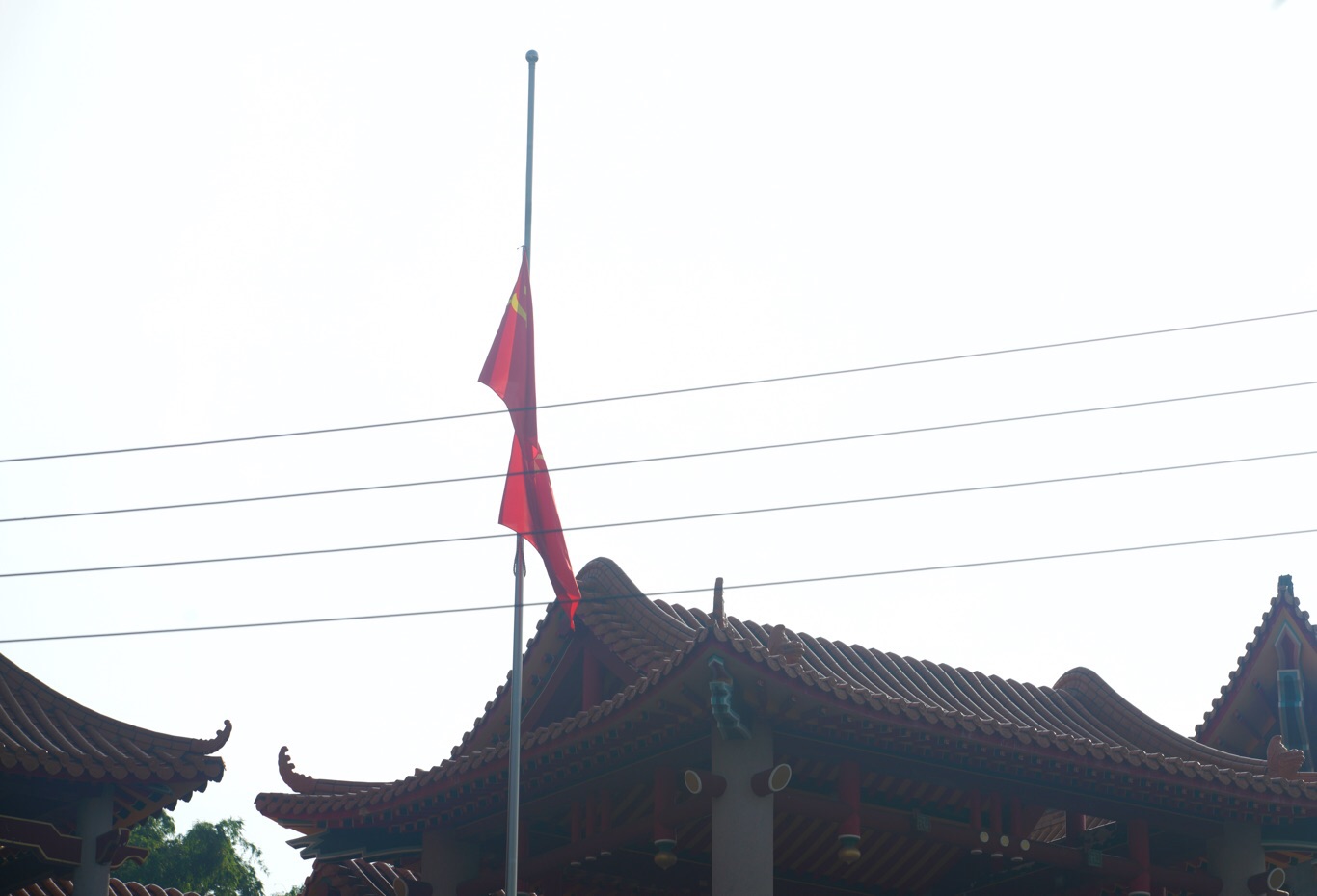 魏明仁在清晨7:56舉行降五星旗儀式,隨後並將碧雲禪寺正前方的四面五星旗和解方軍旗收下捲起來(4)。 圖:張良一/攝 魏明仁在清晨7:56舉行降五星旗儀式,隨後並將碧雲禪寺正前方的四面五星旗和解方軍旗收下捲起來(4)。 圖:張良一/攝
