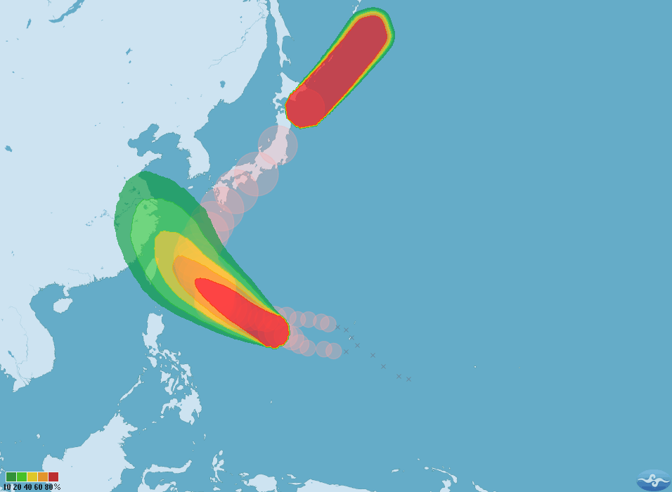 潭美颱風行至北海道東方外海,威力將弱化為溫帶氣旋。 圖:翻攝自中央氣象局 潭美颱風行至北海道東方外海,威力將弱化為溫帶氣旋。 圖:翻攝自中央氣象局