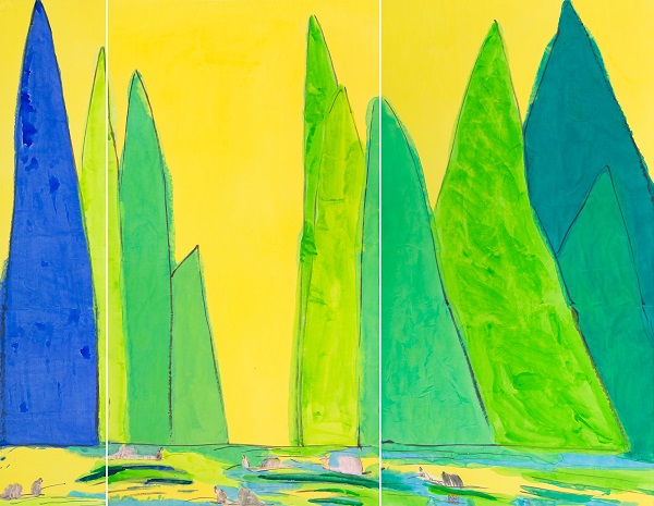 龍門雅集 Longmen Art Projects_丁雄泉Walasse Ting _金色山水图 (三联屏)Golden Landscape (Triptych) _水墨 亞克力 宣紙Chinese Ink and Acrylic on Rice Paper _182x238.8 cm _Late 1980s 圖:截自Art Taipei網站 龍門雅集 Longmen Art Projects_丁雄泉Walasse Ting _金色山水图 (三联屏)Golden Landscape (Triptych) _水墨 亞克力 宣紙Chinese Ink and Acrylic on Rice Paper _182x238.8 cm _Late 1980s 圖:截自Art Taipei網站