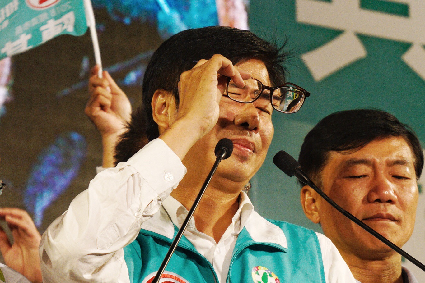 陳其邁淚灑選前之夜。 圖:張良一/攝 陳其邁淚灑選前之夜。 圖:張良一/攝