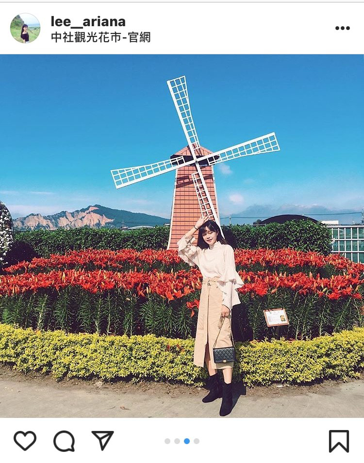 中社觀光花市的荷蘭風車造景,讓人彷彿置身在異國。 圖:翻攝自instagram lee__ariana/開放權限 中社觀光花市的荷蘭風車造景,讓人彷彿置身在異國。 圖:翻攝自instagram lee__ariana/開放權限