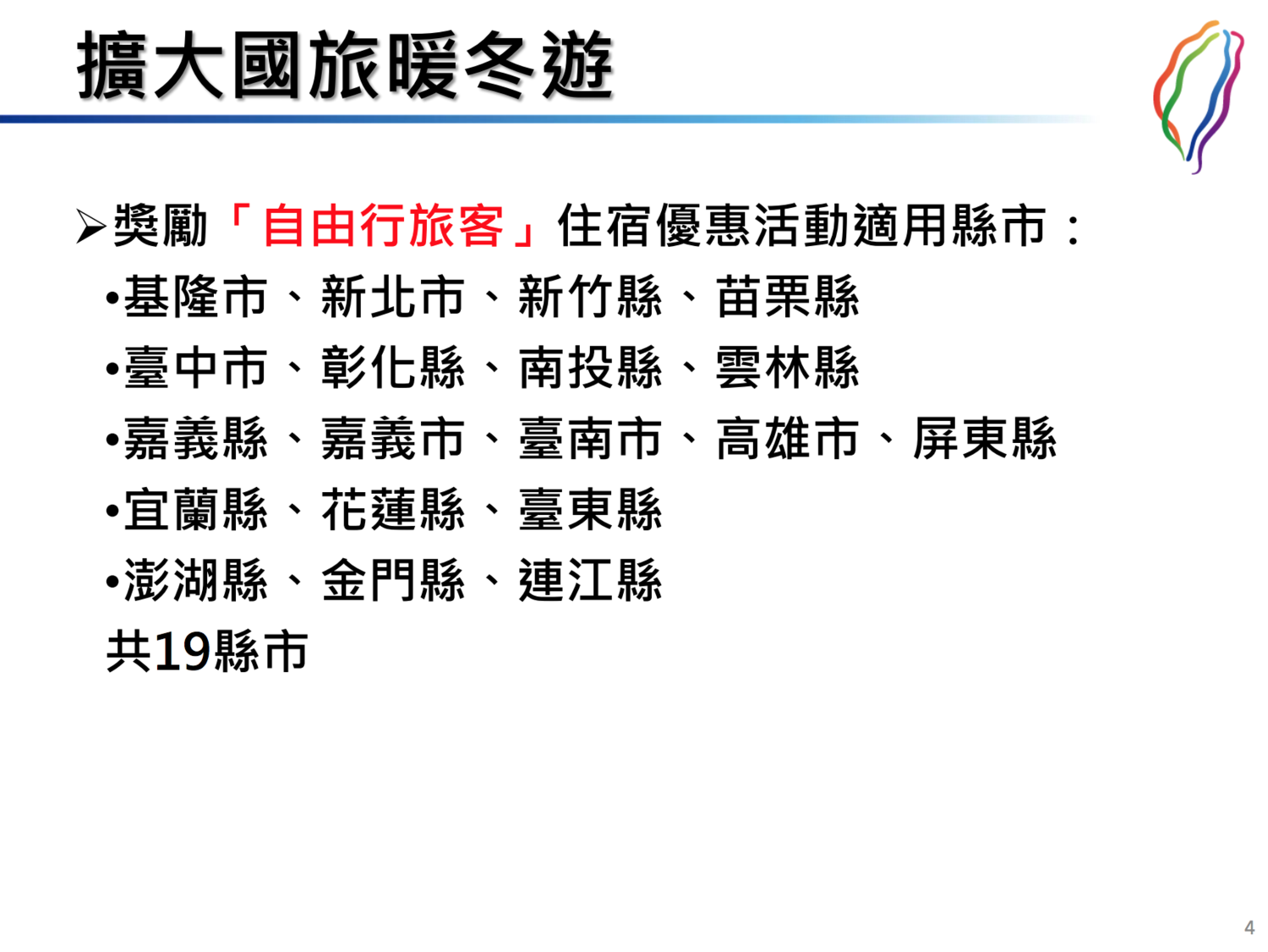 交通部觀光局明年1月實行的「擴大國旅暖冬遊方案」內容。 圖:交通部觀光局/提供 交通部觀光局明年1月實行的「擴大國旅暖冬遊方案」內容。 圖:交通部觀光局/提供